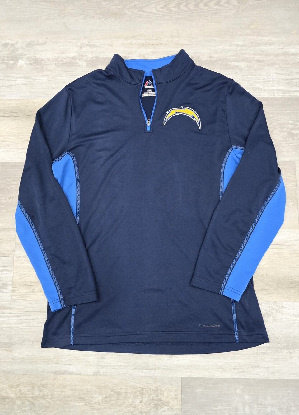 Majestic LA Chargers 1/4 Zip Pullover Jacket Mens Large Navy Blue Cool Base
